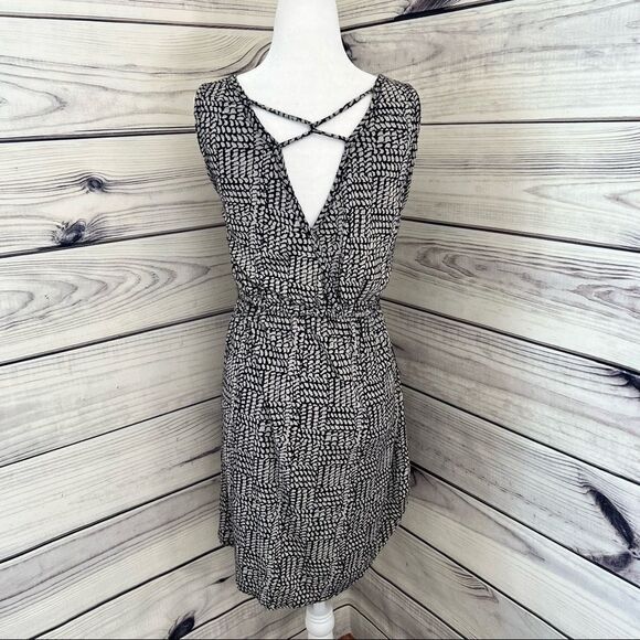 LUCKY Brand Linen Black & Beige Patterned Tassel Drawstring A-Line Dress - Picture 7 of 10